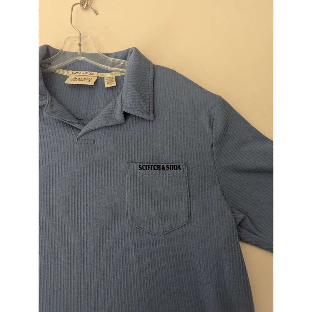 Scotch & Soda Men's Navy Polo Shirt Short Sleeve Point Collar Button Logo Ribbed